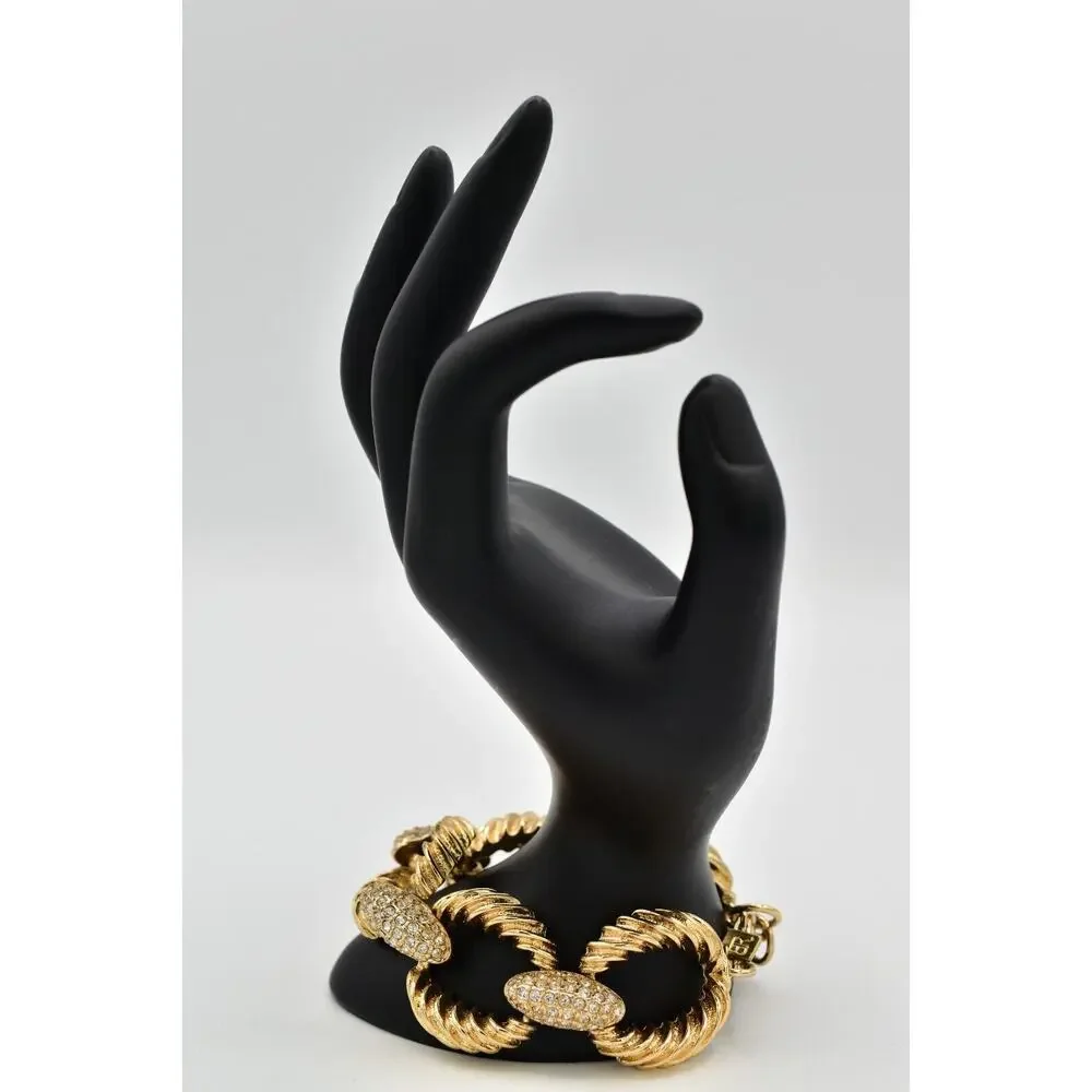 Banana Republic Chain Bracelet Crystal Linked Chunky Gold Tone Signed Y2K Bin4